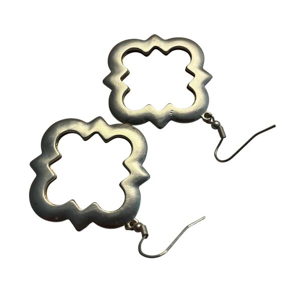 Pierced earrings brushed nickel & goldtone drop dangle fashion statement jewelry - Picture 7 of 8